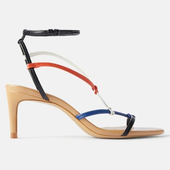 ZARA STRAPPY MULTI COLOR KITTEN HEELED SANDALS sz 38 - Picture 2 of 7